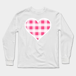 Bright Pink and White Buffalo Plaid Heart Long Sleeve T-Shirt